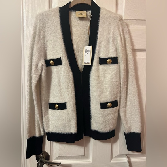 Elie Tahari Women's White and Black Cardigan Jacket - Picture 2 of 9